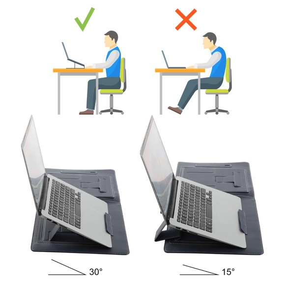 Leather Laptop carry case with foldable computer stand + tablet stand - Picture 3 of 11